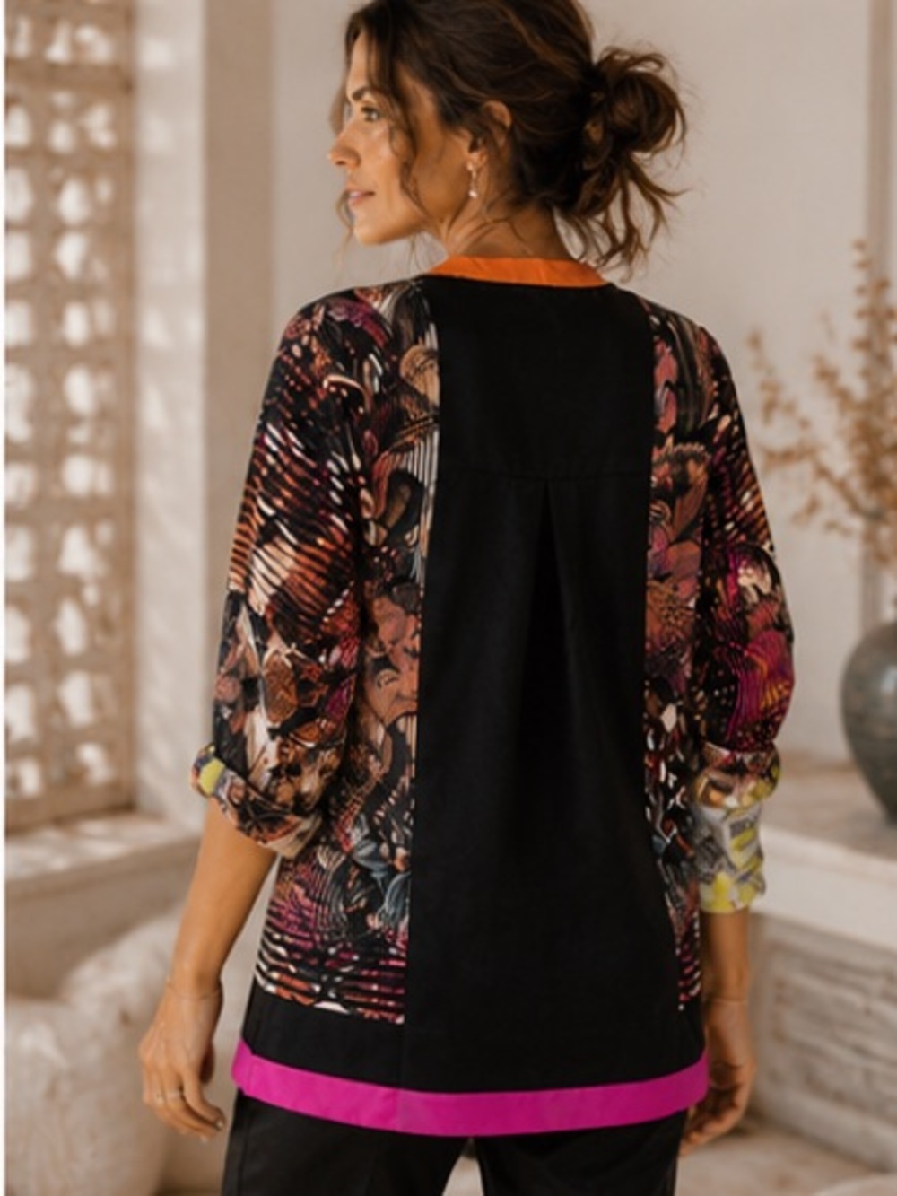 Elie Tahari Silk Multicolor Relaxed Fit Abstract Blouse Floral Print Tunic Top - Picture 4 of 16